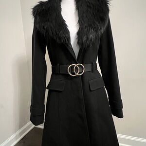 ASOS Black Pea Coat with Faux Fur Collar